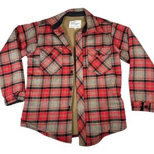 Vintage Mr Leggs Mens Red Plaid Sherpa Lined Flannel Shirt Jacket Size Medium